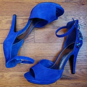 Gianna Bini blue velvet rhinestone heels size 10
